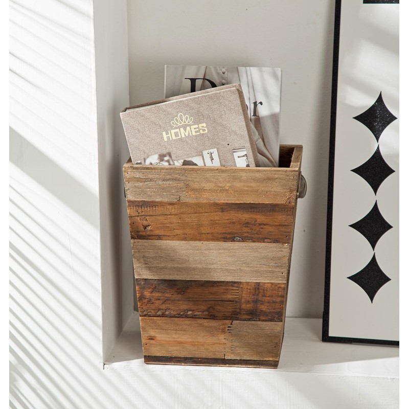 Small Wood Trash Can, Farmhouse Rectangular Garbage Can Waste Basket,