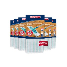 Leifheit Clean Twist M Ergo/Power Clean M Micro Duo Mop Cover Set of 6, Floor Mop Replacement Cover for Tiles and Laminate, Microfibre Cover