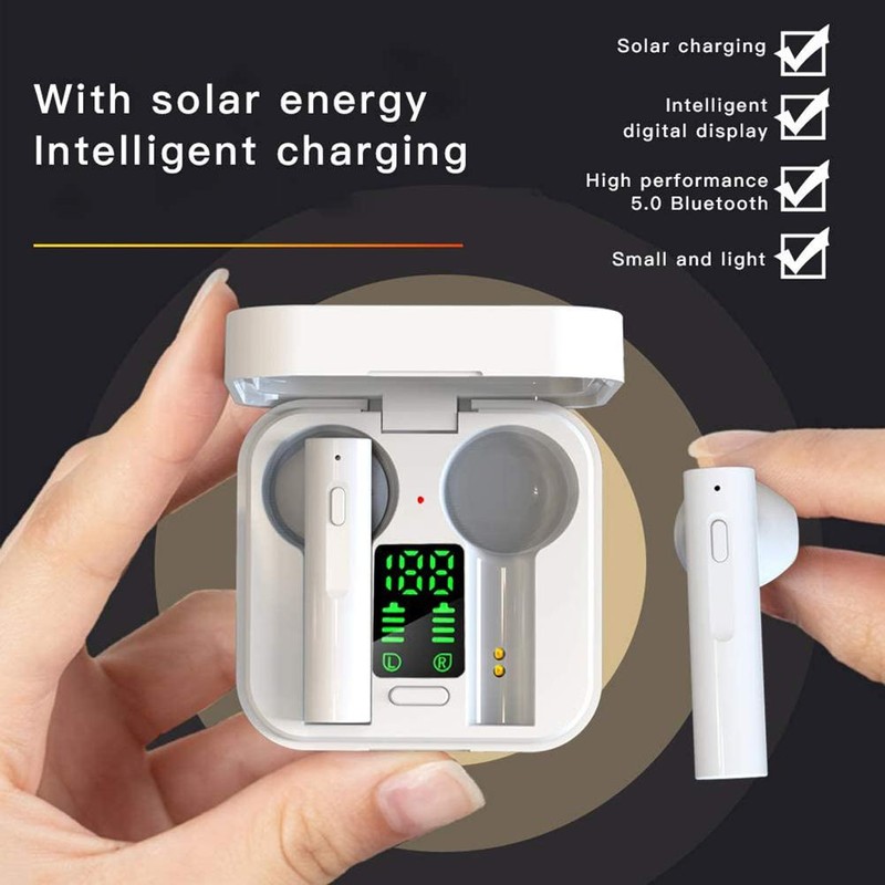 Solar Charging Bluetooth Earphone LED Digital Display Intelligent Earbuds Noise