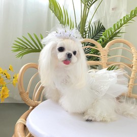 SALUTUYA Pet Headdress, Pet Wedding Veil Cat Dog Bride Flower Headpiece, Dog Hair Accessories with Hairpin, Easy to Wear, for Small Medium Dog Wedding Parties (L)