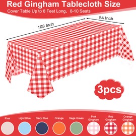 NatNarr 3 Pack Red and White Checkered Tablecloth, 54 X 108Inch Plastic Red Gingham Tablecloth Disposable Picnic Tablecloth Waterproof Red Checkered Tablecloth for Picnic Barbecue Birthday Farm Party