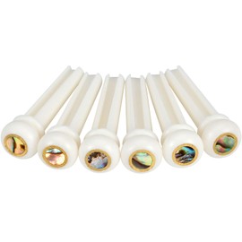 Blisstime 6 Pcs Bone Guitar Bridge Pins for Acoustic Guitar Accessories– Abalone Dot Inlied Decor, 6/12-String Compatibility (Bone)