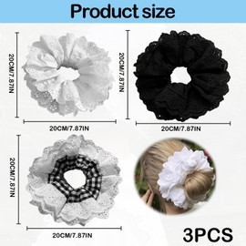 Oversized Scrunchie, Large Lace Scrunchie, Large Scrunchies for Women, Oversized Hair Scrunchies, Big Soft Elastic Hair Ties, Bobbles Ponytail Holder Accessories for Ladies (3PCS)