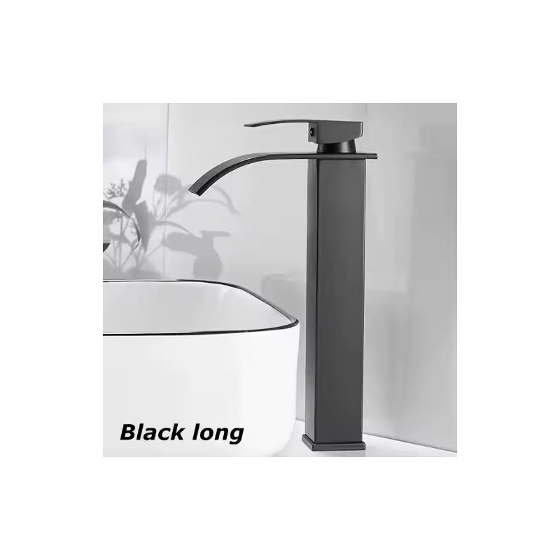 Black Waterfall Bathroom Faucet for Wash Basins – Short Deck-Mounted