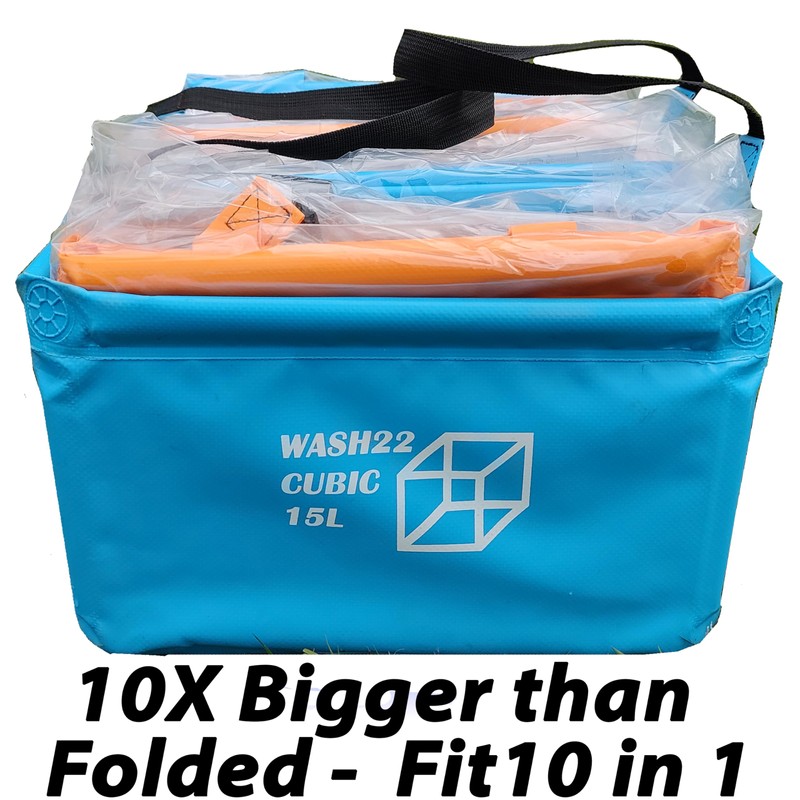 WASH22 Cubic 15L Folding Collapsible Camping Washing Basin Bucket Bag