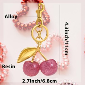 nylry nylry Cherry Keychain Cherry Bag Charm Purse Charms for Handbags Cute Keychain Cherry Accessories Gifts for Women Aesthetic Y2K Kawaii Keychain Accessories Charms-pink