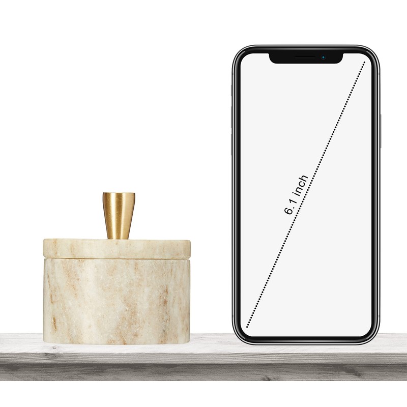 Queenza Brown Marble Salt Cellar with Lid and Premium Brass