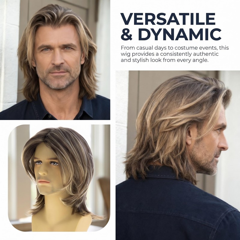 Sallcks Mens Blonde Brown Long Straight Synthetic Natural Looking Costume