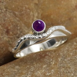 SILVERTROVE Cabochon Amethyst Gemstone Band Ring 925 Sterling Silver Band Ring Men and Women Band Ring Jewellery CRG1076BW6_(52 (16.6)), Gemstone Precious metal gemstone, Cabochon Amethyst