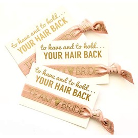 PACK OF 10 | MADE IN THE USA | To Have & To Hold Your Hair Back Favors | Team Bride | Bachelorette Hair Tie Favors (WC Peach Team Bride)