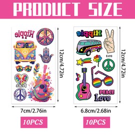 ZYEKIU 20 Blätter Tattoos für Kinder Hippie Tattoo Hippie Accessoires Gesichtstattoo Hippies Tattoo Gesicht für Erwachsene und Kinder Tattoos Ldeal Partys Geburtstage und Karneval Mehr