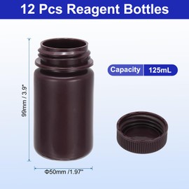 PATIKIL 12Pcs 125ml Reagent Bottles, PP Wide Mouth Round Bottles with Screw Cap for Lab Water Reagent Liquids Solid Sample Storage Seal, Brown
