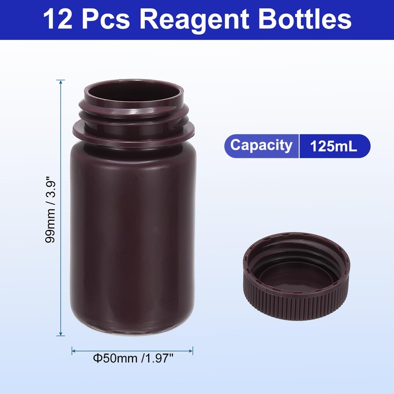 PATIKIL 12Pcs 125ml Reagent Bottles, PP Wide Mouth Round Bottles