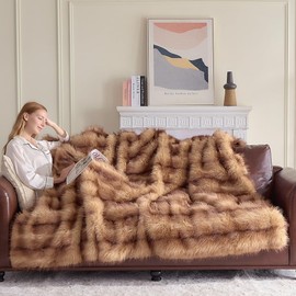 GEMBED Fluffy Faux Fur Throw Blanket – Super Soft Warm Thick Plush Blanket for Bed, Couch & Office, Cozy Fuzzy Throw with Non-Slip Backing,50"x60", Brown