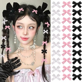 Mini Hair Bows for Women Girls Cute Hair Clips Small Alligator Hair Ribbon Accessories -30P - Black White Pink