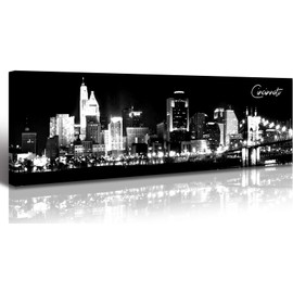 DJSYLIFE- Cincinnati Skyline Wall Art,Black and White Stretched Canvas Wall Art Prints for Bedroom or Office Decoration, Ready to Hang 13.8"x47.3"