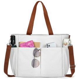 Bolsas de lona para mujer, Bolsas de tote, bolsa de hombro con cierre, estilo casual, para viajes, compras, playa, bolso de trabajo, Blanco