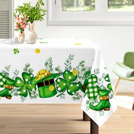 Arquiel St. Patrick's Day Shamrock Tablecloth Waterproof, Spring Green Table Cloth Rectangle Stain Resistant, Washable Table Cover for Home Kitchen Dining Party Decoration (60×84 Inch)