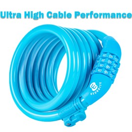 ETRONIC Security Bike Lock M6 Self Coiling Resettable Combination Lock Bike Cable Lock, 6-Feet x 3/8-Inch, Blue