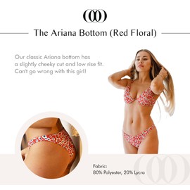 Origin of Oceans Ariana Bikini Set - Cheeky Low Rise Bottom with Inverted 'V' Underwire Triangle Top for Support (Red Floral Bottom, L)