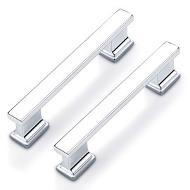 Probrico 5 Pack 3 3/4 Inch Polished Chrome Cabinet Handles, Shiny Kitchen Handles for Cabinets, 96mm Hole Center Drawer Pulls, Easy-Install Bathroom Hardware for Drawers & Cupboards