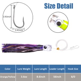 Fishing Lures Saltwater Trolling Lures Big Game Octopus Squid Skirt Trolling Lure Deep Sea Fishing Lure with Rigged Hooks for Marlin Tuna Wahoo (1Pcs Yellow-Green)