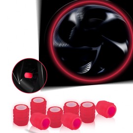 Miytsya 8 PCS Luminous Wheels Cap Tire Valve Stem, Glow Luminous at Night, Air Caps Cover Fluorescent, Illuminated Auto Car Wheel Valve Stem Caps Cover for SUV, Motorcycles, Truck, Vehicle (Red)