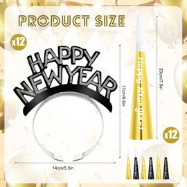 Shappy 24 Pcs 2025 New Year Party Supplies Happy New Year Headband New Year Horn Sounder Noisemakers Eve Party Decorations(Black)