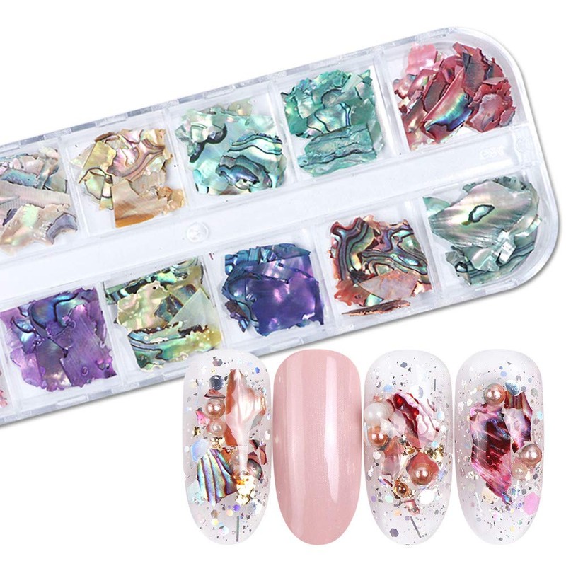 Irregular Abalone Shell Slices, 12 Colors 3D Nail Art Shell