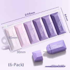 GFTCGK Pack of 6 correction rollers, 1 panda sticker, mini white out tapes with cover for notes, marking, crafts, suitable for student study goods and offices (purple)