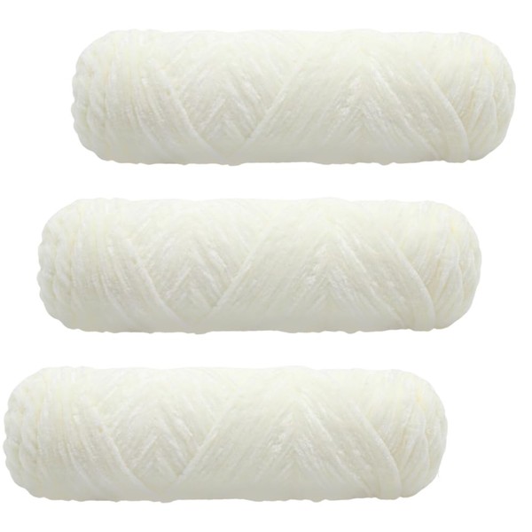 Fouvin Chenille Wool for Crocheting - 3 Rolls Thick Wool for Crochet (3 x 100 g), Fluffy Velvety Baby Wool, Chenille Wool Soft for Crochet & Knitting, for Knitted Sweaters and Scarves (Milky White)