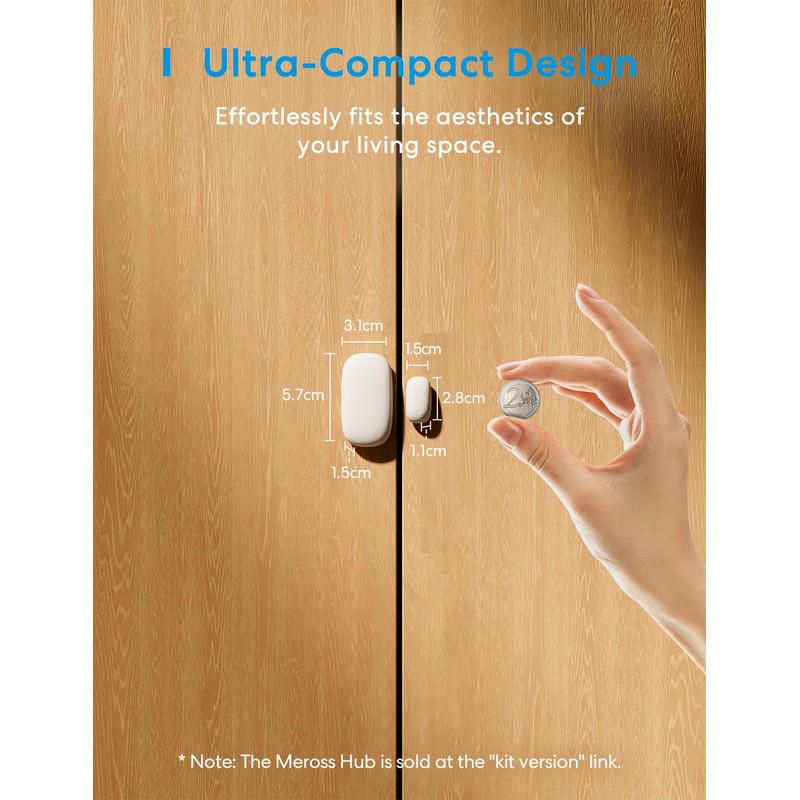 Meross WLAN Door and Window Sensor, Requires meross Hub, Mini