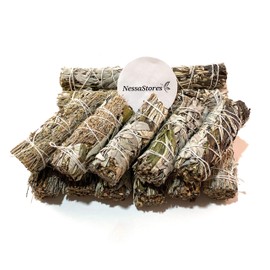NESSASTORES - California White Sage + Yerba Santa + Blue Sage Smudge Stick 4" Bundle #JC-168 (100 pcs)