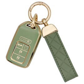 SUNCARACCL for Honda Key fob Cover with Leather Keychain, Soft TPU Full Protection Key Fob Case for Honda Accord Civic CRV Pilot Odyssey Passport Smart Remote Key Shell (Green)