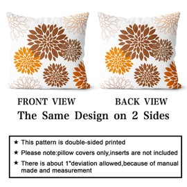 Snycler Brown Orange Pillow Covers 18x18 inch Dahlia Flowers Summer Fall Decor Thanksgiving Autumn Couch Lumbar Pillow Cases Set of 2 Home Decor for Living Room Bedroom Bed Cushion Outdoor