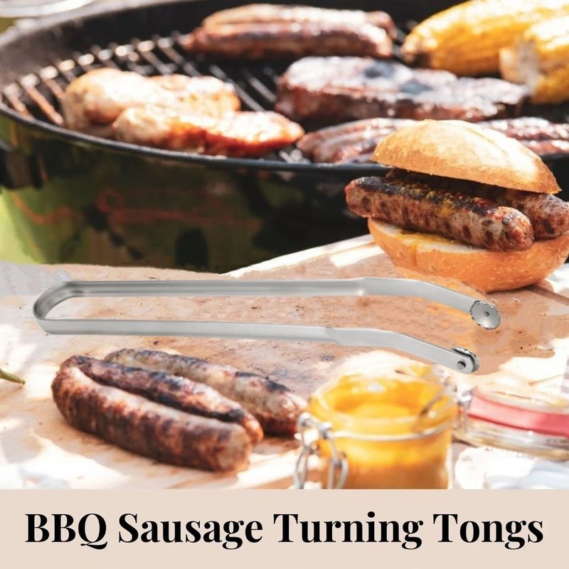 BBQ Sausage Turning Tongs Professional Long Handle Stainless Steel Kitchen