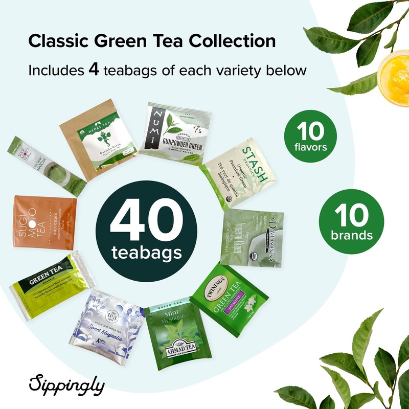 Sippingly Green Tea Sampler – 40 Assorted Green Tea Bags