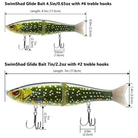 BASSDASH SwimShad Glide Baits Jointed Swimbait Bass Pike Salmon Trout Muskie Fishing Lure,3-Pack