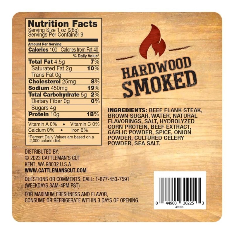Cattleman's Cut Flank Steak Beef Jerky 9oz Tender Smoked Sweet