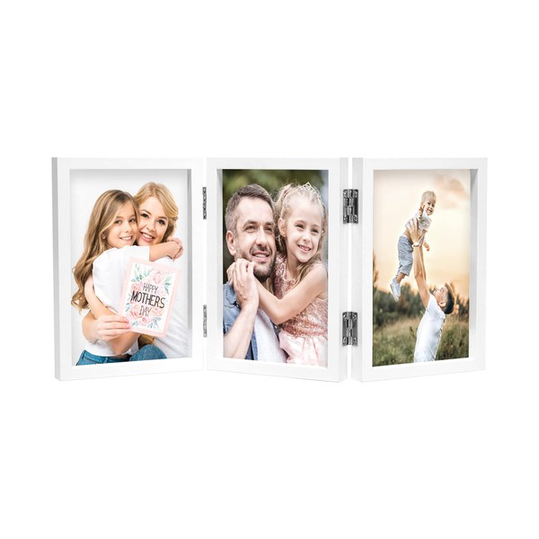 3 Picture Frame 4x6 Triple Hinged MDF Wood with Glass