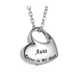 VIUJUH Collar de urna de cremación para cenizas, medallón tallado para siempre en mi corazón, joyería de urna de recuerdo de acero inoxidable, colgante conmemorativo impermeable para mamá, papá, hermano, abuela, abuelo, kit de relleno libre, Metal, Sin a
