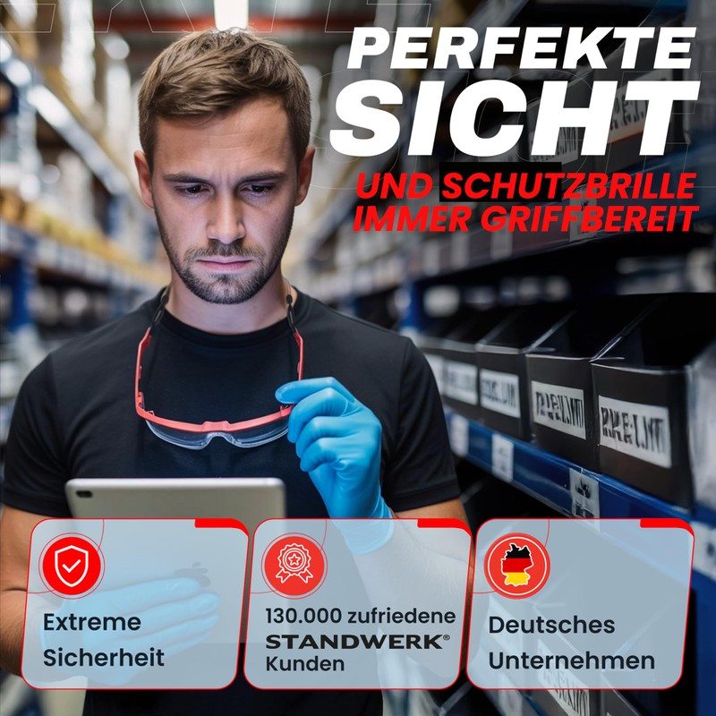 STANDWERK Work+ Glasses Strap [Non-Slip Effect] for Safety Glasses, Work