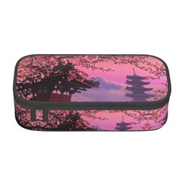 Japanese Cherry Blossoms And Mount Fuji Large Pencil Case, Pencil Pouch With Zipper Compartments Stationery Pencil Bag For Kids Teens Students School Supplies
