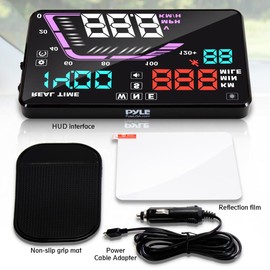 Pyle Universal 5.5’’ Car HUD Head-Up Display Multi-Color Windshield Screen Projector Vehicle Speed & GPS Navigation Compass, Plug & Play, with Speed, Time, Altitude & More (PHUD15)