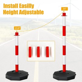 Bettary 2 Pack Plastic Stanchions Chain Set, Traffic Delineator Post Cone with Fillable Base, 5’ Link Chains, Crowd Control Ropes and Poles for Airports, Parks, Stores (2 Packs Red & White)