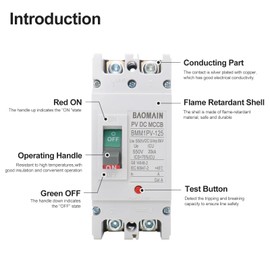 Baomain 100A DC Circuit Breaker 2 Pole 550V, Moulded Case Battery Disconnect Switch for Off-Grid Solar System, Marine Boat Trolling Motor, RV ATV Trailer BMM1PV-125 (100 Amp)