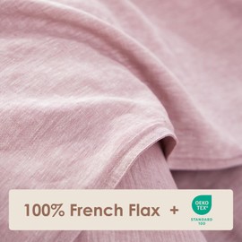 DAPU Pure Linen Duvet Cover Set, 100% Yarn-Dyed French Linen, Breathable and Durable for Hot Sleepers, 1 Duvet Cover and 2 Pillowcases (Smokey Pink, King)