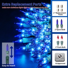 TWINGLEHOME Ultra-Bright Connects End to End Blue Christmas Mini Light 300L 63.8Ft(2Sets-Each 150L)UL Listed Incandescent Bulb String Light for Indoor Outdoor Holiday Garden Party Christmas Tree Decor
