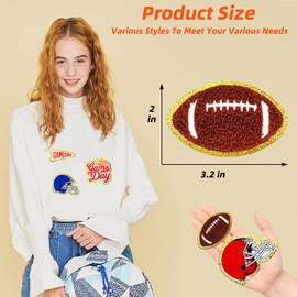 Jongdari 16pcs Football Game Day Helmet Patches Chenille Sports Iron On Patches Bulk for Hats Backpacks Clothes, Gameday Rugby Patch for Heat Press with Gold Edges (Mixed Color, 16pcs)