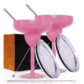 vaanshie Vacuum Sealed Margarita Glass with Lid Break-Resistant Stainless Steel Cocktail Glass | Kitchen & Dining (Pink, Pack of 2)